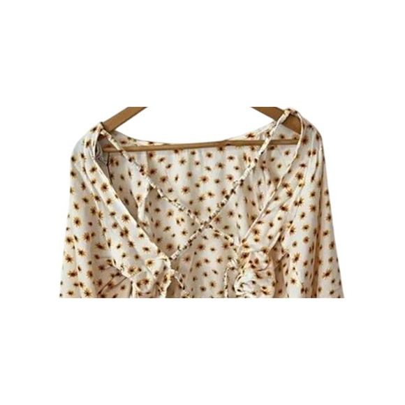 WeWoreWhat Ditsy Daisy Flower Billow LongSleeve Crop Open Back Top L Yellow - Picture 7 of 15